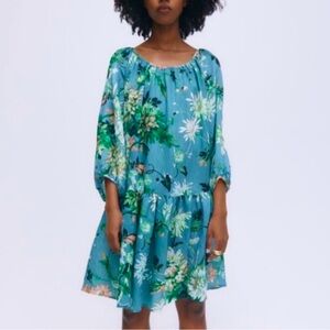 ***FINAL PRICE*** H&M Wide Cut A-Line Turquoise Floral Dress Size Xs